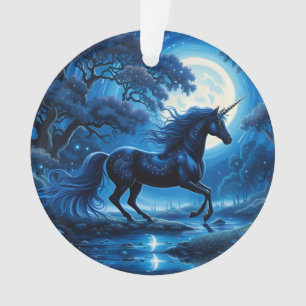 Schwarzer Einhorn Fantasy Vollmond Ornament