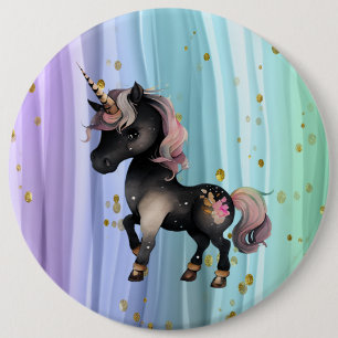 Schwarzer Einhorn Lila-Rosa-Schwanz Button