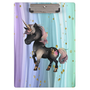 Schwarzer Einhorn Lila-Rosa-Schwanz Klemmbrett