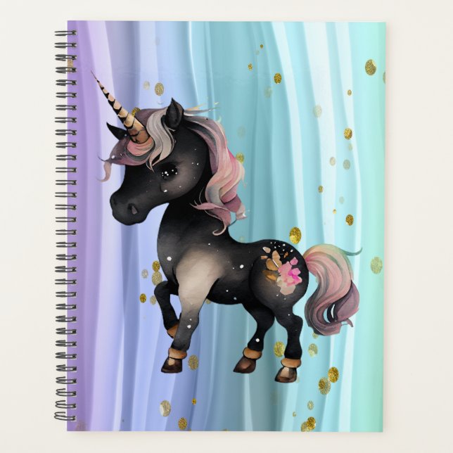 Schwarzer Einhorn Lila-Rosa-Schwanz Planer (Vorderseite)