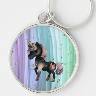 Schwarzer Einhorn Lila-Rosa-Schwanz Schlüsselanhänger