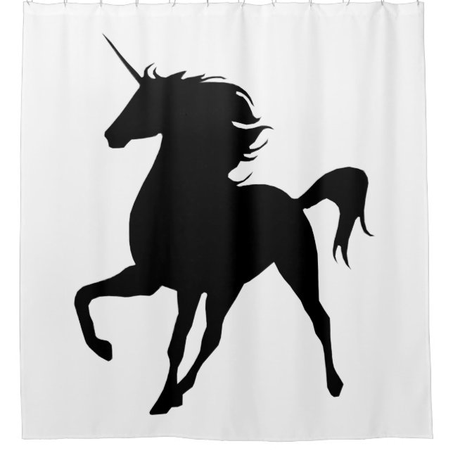 Schwarzer Einhorn Silhouette Duschvorhang (Vorderseite)