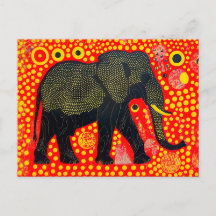 Schwarzer Elefant mit orangefarbenem Blubble-Muste