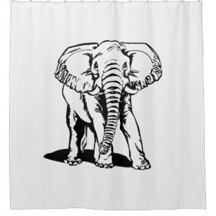 Schwarzer Elefant und weiße Streifen Duschvorhang