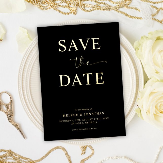 Schwarzer Eleganter Chic Save the Date Minimalisti Folieneinladung (Black Elegant Chic Minimalist Save The Date Foil Invitation)