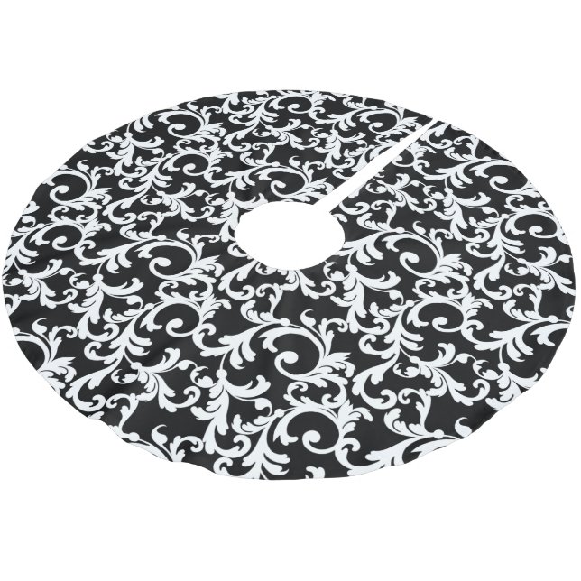 Schwarzer eleganter Damast Polyester Weihnachtsbaumdecke (Schrägansicht)