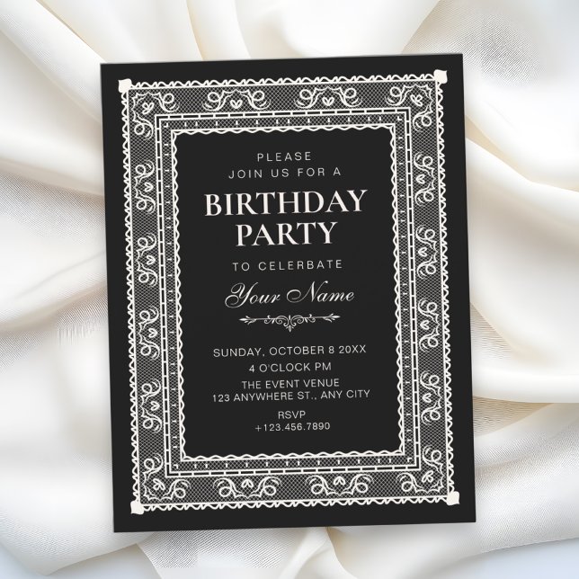 Schwarzer eleganter Geburtstag  Einladung (Von Creator hochgeladen)