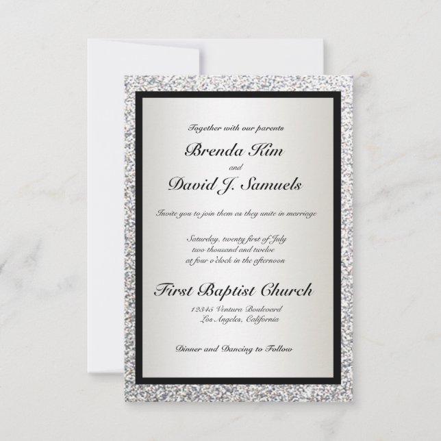 Schwarzer Eleganter Glitzer Hochzeit Einladung (Vorderseite)