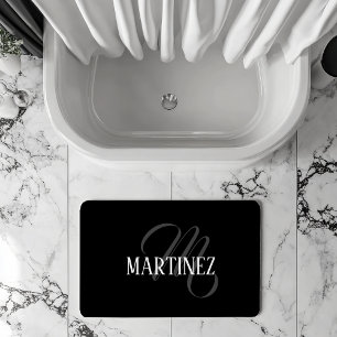 Schwarzer eleganter Personalisierter Nachname   Na Badematte