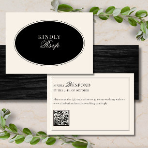 Schwarzer Elfenbein-Eleganter-Alter-Geld-QR-Code-H RSVP Karte