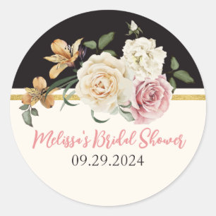 Schwarzer, elfenbeinfarbener, goldener Blumenstrau Runder Aufkleber