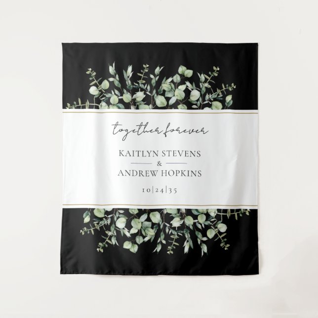 Schwarzer Eukalyptus-Hochzeit für immer Wandteppich (Vorderseite)