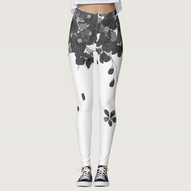 Schwarzer Fall Blume Sakura Leggings (Vorderseite)