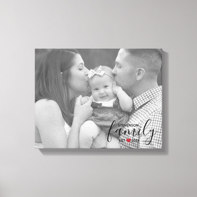 Schwarzer Familienname Est. Jahr Rotes Herz Foto Leinwanddruck (Vorderseite)