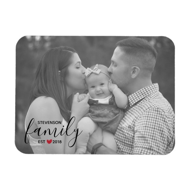 Schwarzer Familienname Est. Jahr Rotes Herz Foto Magnet (Horizontal)