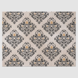 Schwarzer Floral Damask auf Tan Decoupage Seidenpapier