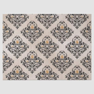 Schwarzer Floral Damask auf Tan Decoupage Seidenpapier