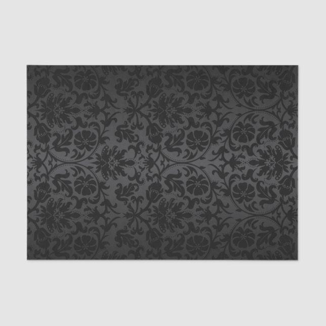 Schwarzer Floral-Damast Seidenpapier (Vorderseite)