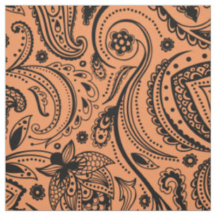 Schwarzer Floral Paisley - Custom Orange Backgroun Stoff