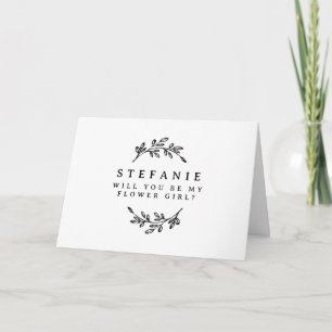 Schwarzer Foliage Kranz wird mein Blumenmädchen se Karte