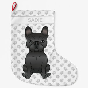 Schwarzer Französische Bulldogge / Frenchie Cartoo Großer Weihnachtsstrumpf