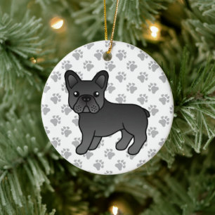Schwarzer Französische Bulldogge Süßer Cartoon-Hun Keramik Ornament