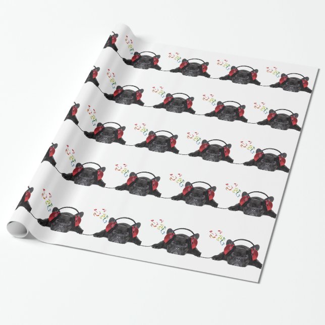 Schwarzer französischer Bulldog, der zu Seinen Pun Geschenkpapier (Ungerollt)