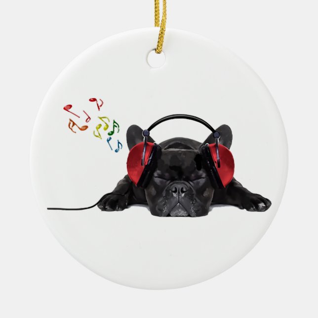 Schwarzer französischer Bulldog, der zu Seinen Pun Keramik Ornament (Vorne)