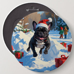 Schwarzer Französischer Bulldogge Weihnachten Fest Button