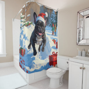 Schwarzer Französischer Bulldogge Weihnachten Fest Duschvorhang