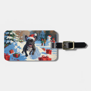 Schwarzer Französischer Bulldogge Weihnachten Fest Gepäckanhänger