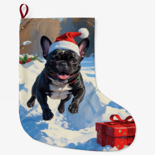 Schwarzer Französischer Bulldogge Weihnachten Fest Großer Weihnachtsstrumpf