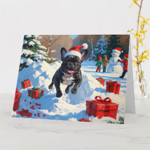 Schwarzer Französischer Bulldogge Weihnachten Fest Karte