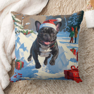 Schwarzer Französischer Bulldogge Weihnachten Fest Kissen
