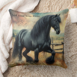 Schwarzer Fresischer Pferdeweiden Rustikaler Zaun Kissen