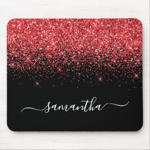Schwarzer funkelnder roter Glitter eleganter Name Mousepad