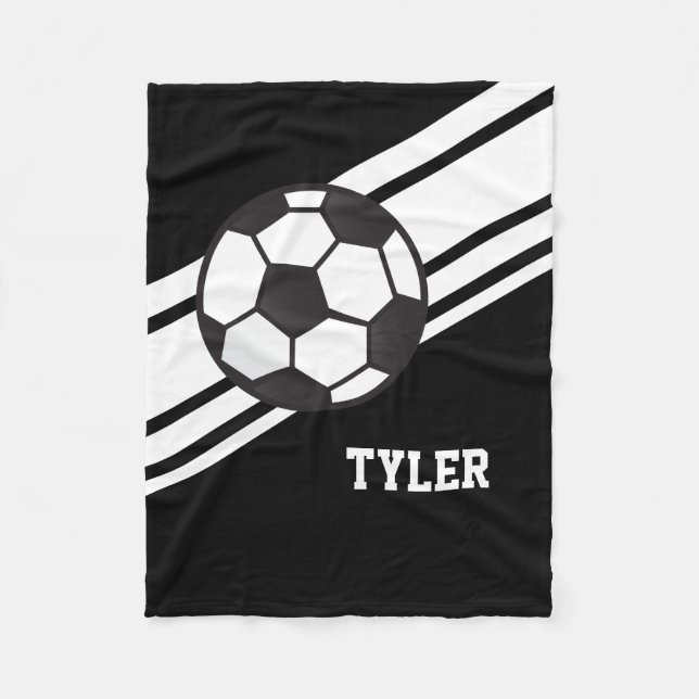 Schwarzer Fußball-Ball trägt personalisierten Fleecedecke (Vorderseite)
