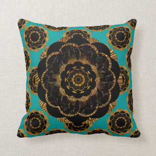 Schwarzer gelbes GoldMandala-Entwurf - Aqua Kissen