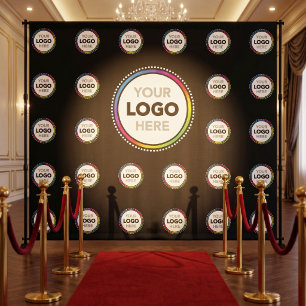 Schwarzer Geschäft-Logo-Hintergrund Event-Fotowa Wandteppich