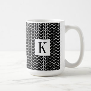 SCHWARZER GESTRICKTER Hoher Weißer Becher + Initia Kaffeetasse