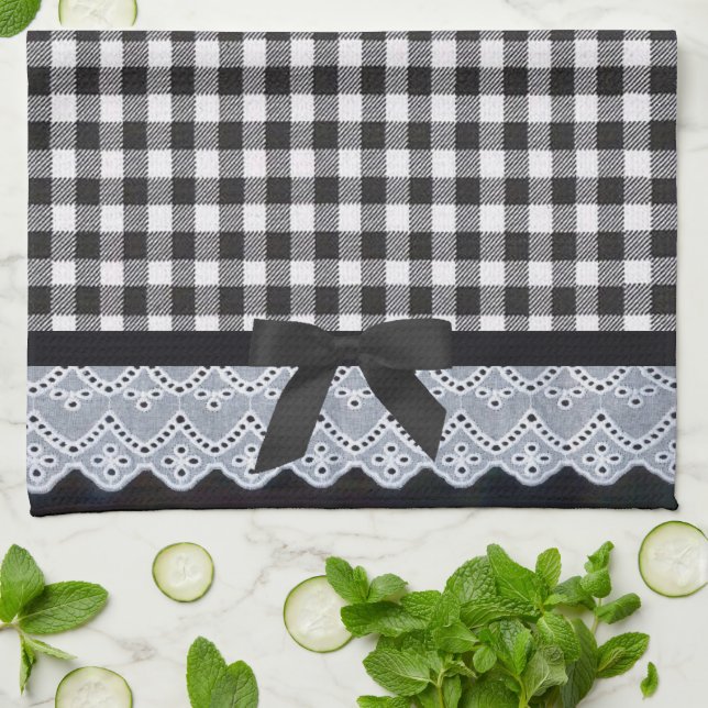 Schwarzer Gingham Handtuch (Gefaltet)