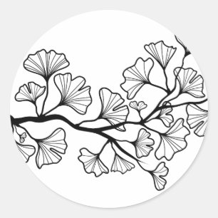 schwarzer Ginkgobaum mit Blätter Runder Aufkleber