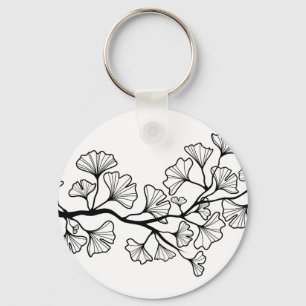 schwarzer Ginkgobaum mit Blätter Schlüsselanhänger