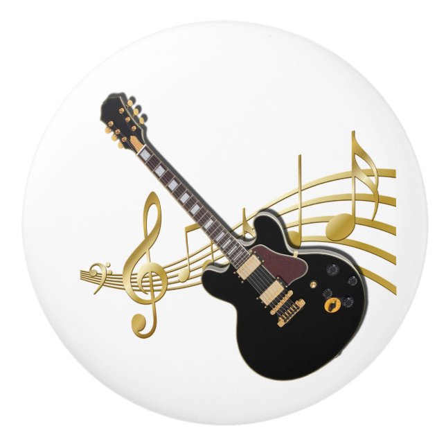 Schwarzer Gitarrenzieher Keramikknauf (Vorderseite)
