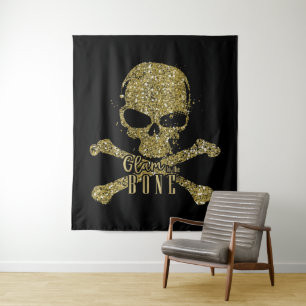 Schwarzer Glam bis auf die Knochen Gold Glitter To Wandteppich