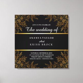 Schwarzer Glam und Gold Floral, Hochzeit Leinwanddruck