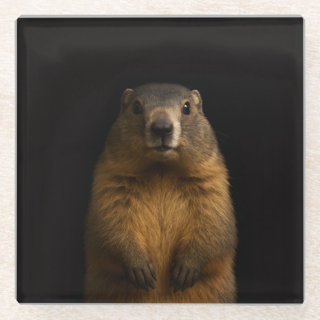 Schwarzer Glasuntersetzer 4 Luxe, Fluffy Marmot (Vorderseite)