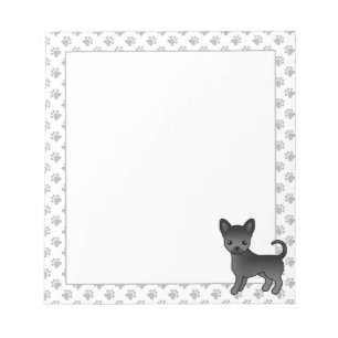 Schwarzer, glatter Coat Chihuahua Cartoon Dog & Pa Notizblock