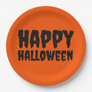 Schwarzer Glitter Frohes Halloween Papier-Teller Pappteller