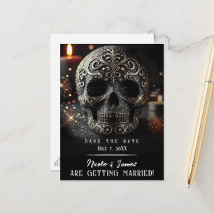 Schwarzer Glitter Glam Funkelnd Totenkopf Gothic D Ankündigungspostkarte